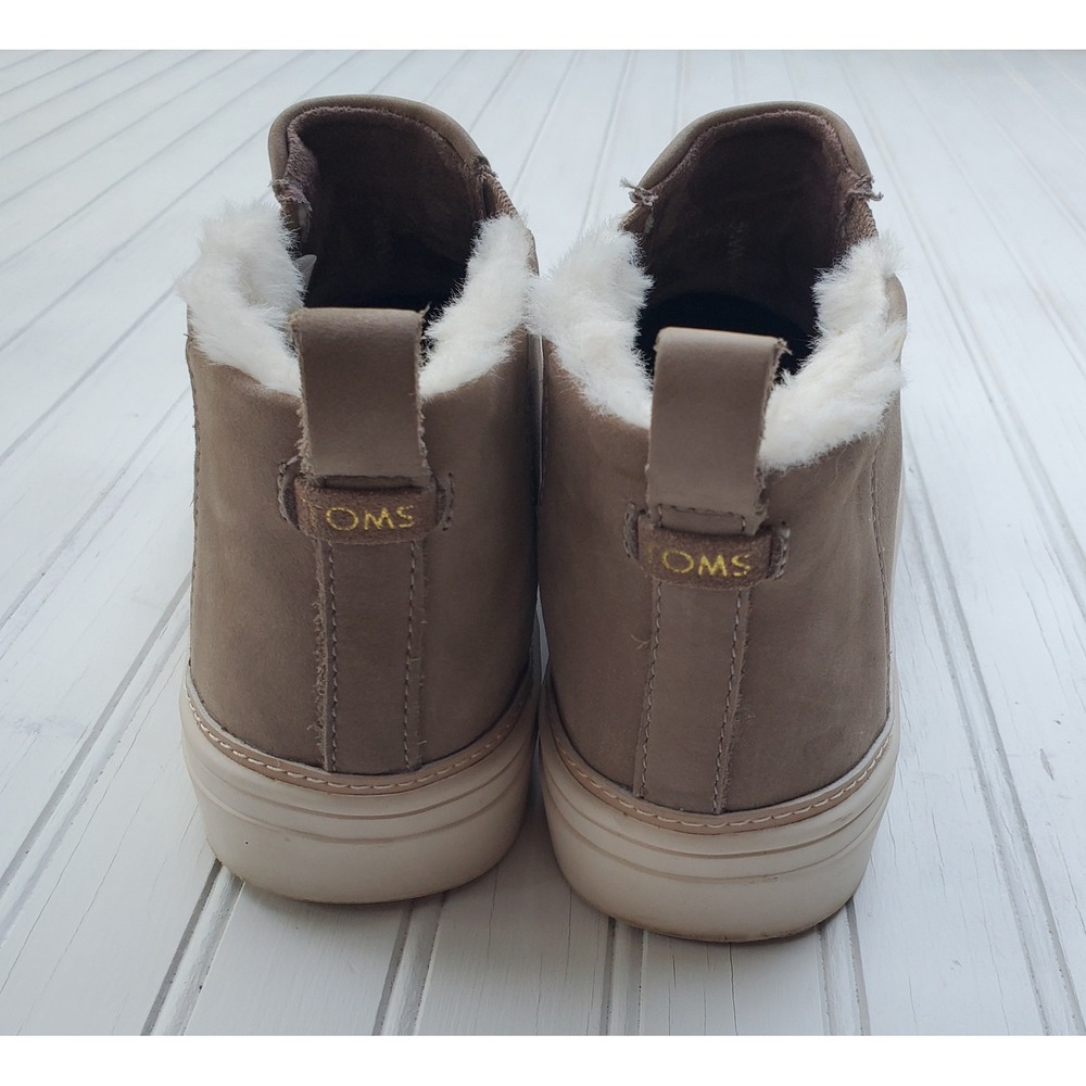TOMS Paxton Taupe Brown Nubuck Faux Fur Lined Slip On Sneaker Boots Womens 9 - Picture 2 of 6
